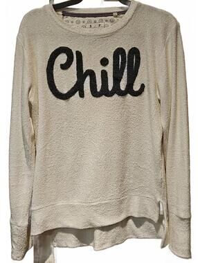 Royce Brand Chill Spell Out Terry Cloth Ivory Pullover Sweater Size S